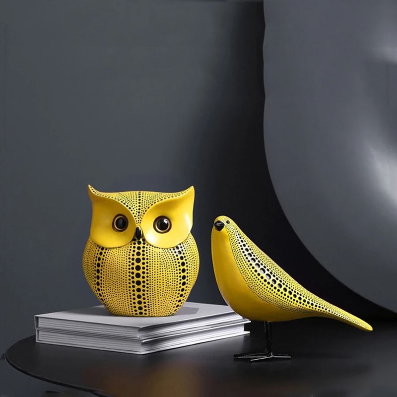 Modern Yellow Wave Point Art Statues Whimsical Animal Pumpkin Desktop Sculptures 4