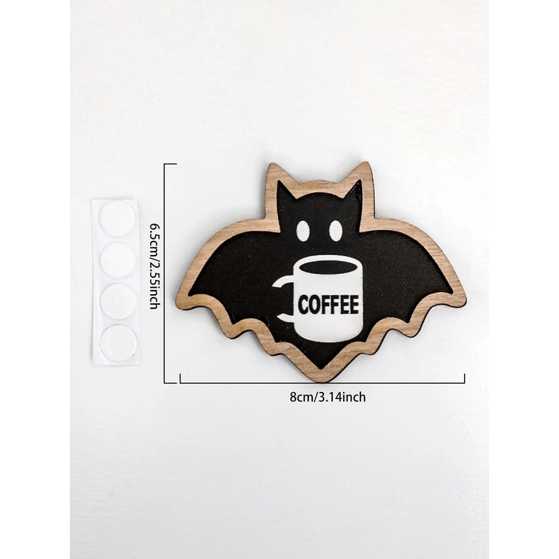 Wooden Halloween Coffee Bat Decorative Sticker Cute Bat Wall Refrigerator Decor 5