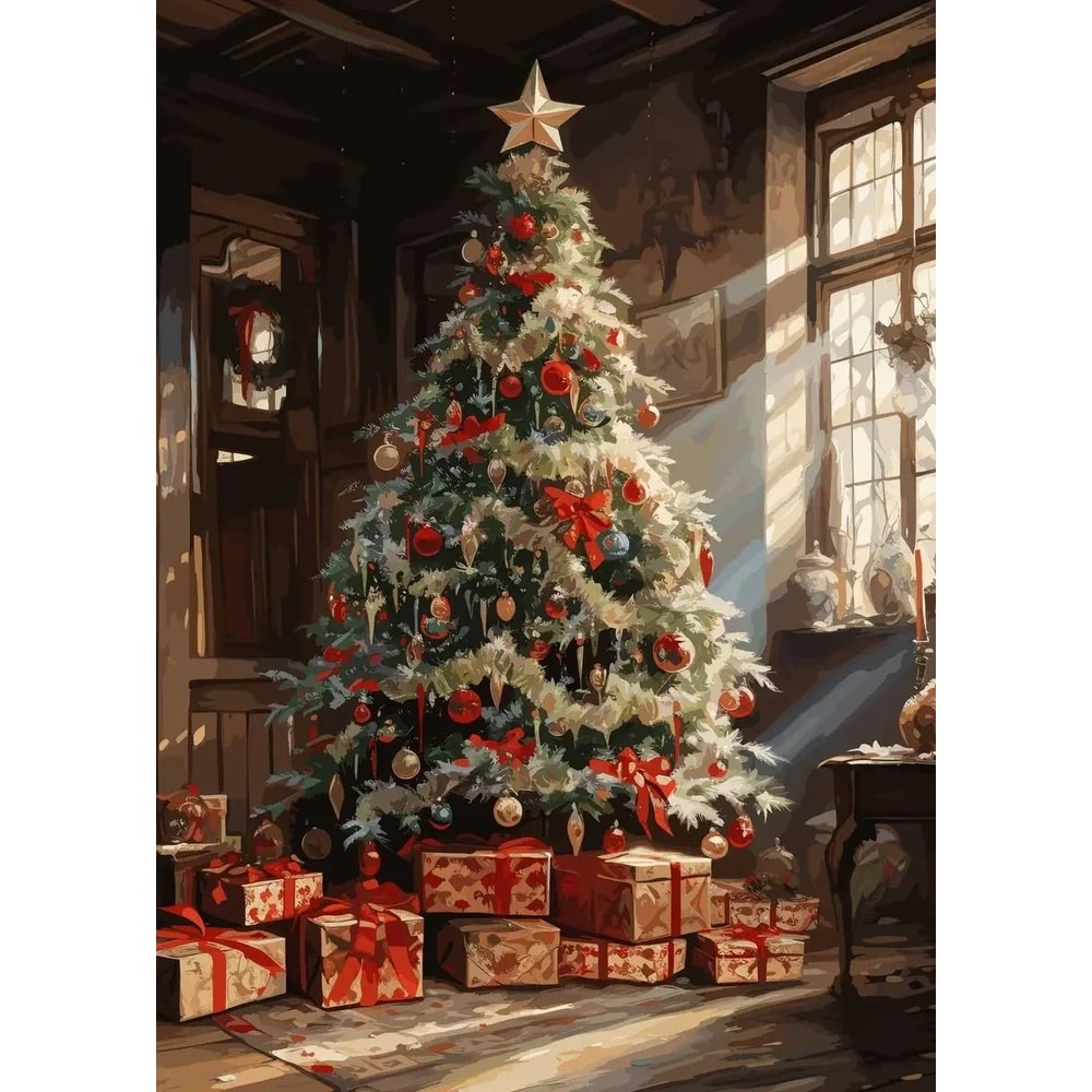 Classic Traditional Christmas Wall Art Santa Claus Tree Gift Poster Canvas Painting 6