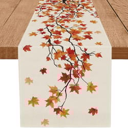 maple leaf seasonal autumn burlap table runner | farmhouse fall harvest decor