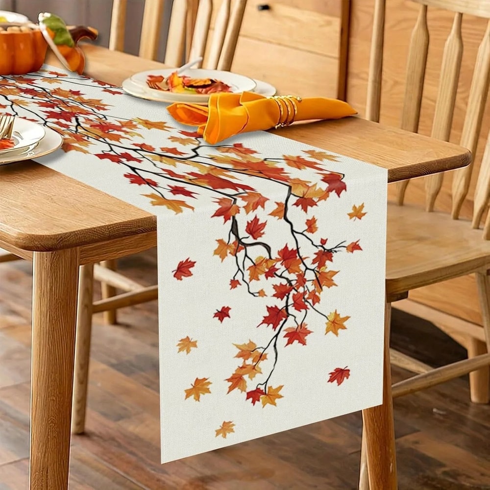 Maple Leaf Seasonal Autumn Burlap Table Runner Farmhouse Fall Harvest Decor 3