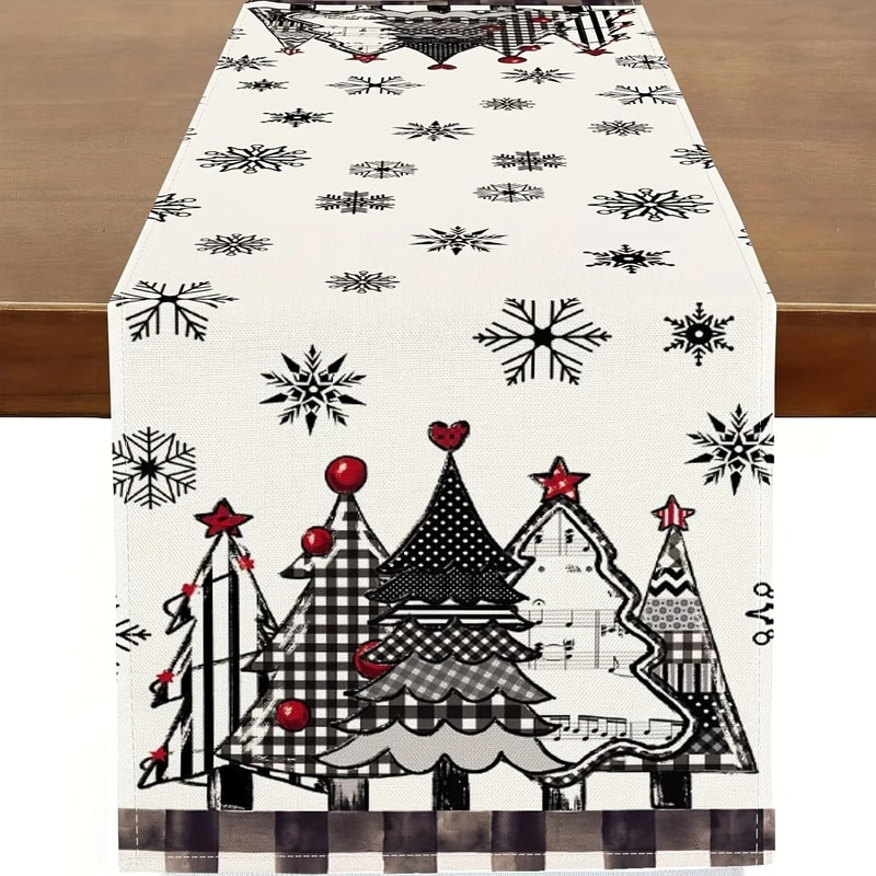 Retro Plaid Christmas Tree Table Runner Nordic Winter Holiday Dining Decor 9