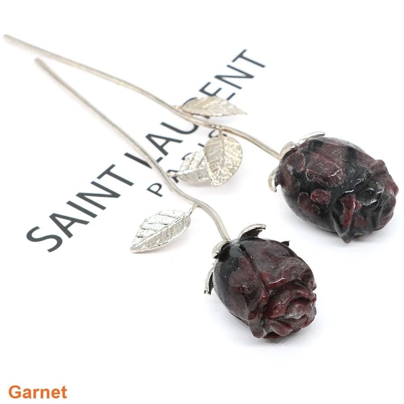 HandCarved Natural Crystal Rose Romantic Healing Gemstone Flower Decor 15