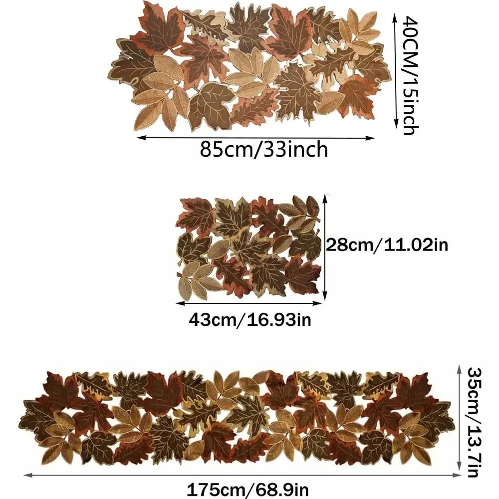Embroidered Autumn Maple Leaf Table Runner Flocked Brown Farmhouse Decor 3
