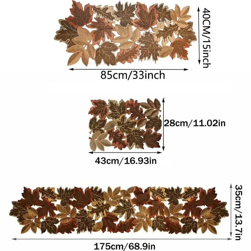 Embroidered Autumn Maple Leaf Table Runner Flocked Brown Farmhouse Decor 3