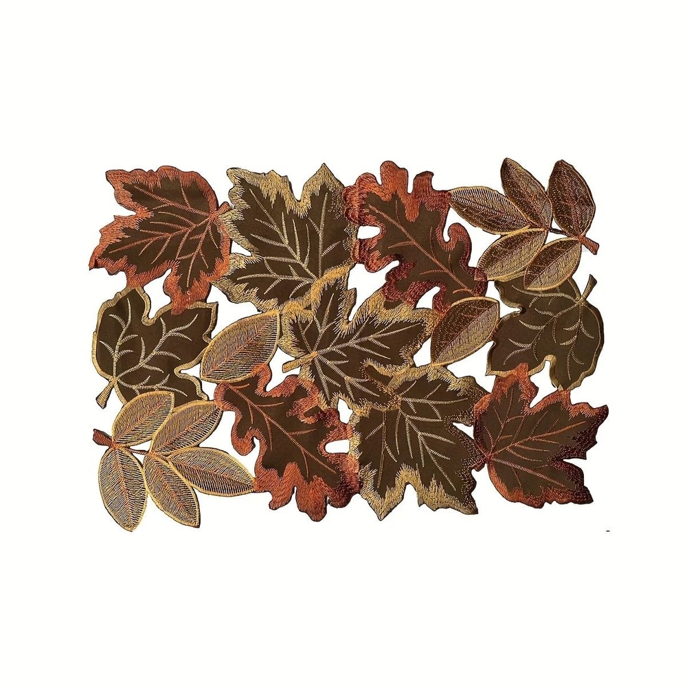 Embroidered Autumn Maple Leaf Table Runner Flocked Brown Farmhouse Decor 7