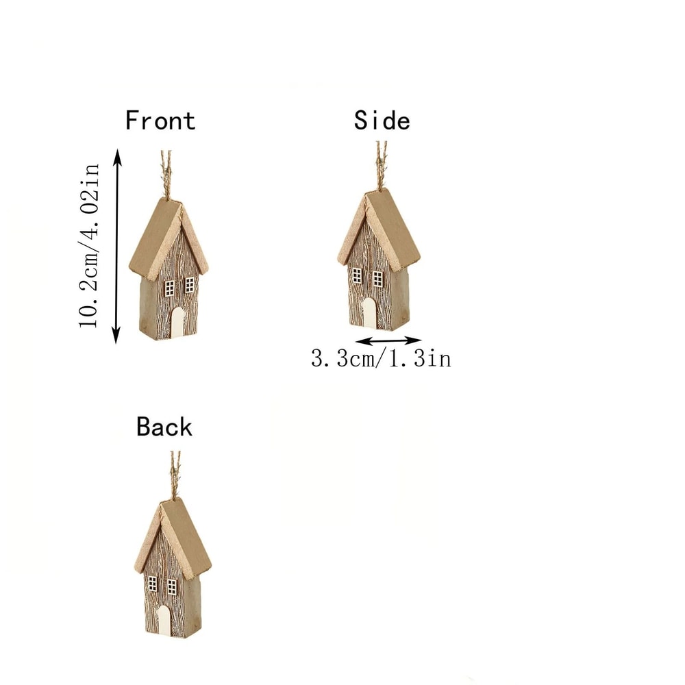 Wooden Nordic Christmas House Pendant Rustic Small Log House Tree Ornament 4