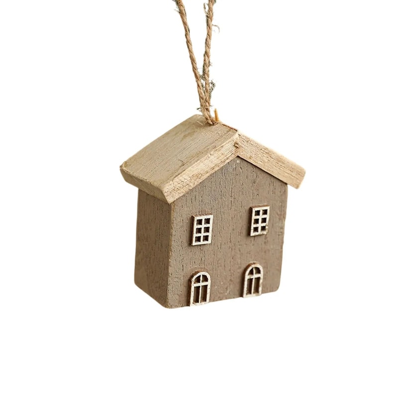 Wooden Nordic Christmas House Pendant Rustic Small Log House Tree Ornament 5