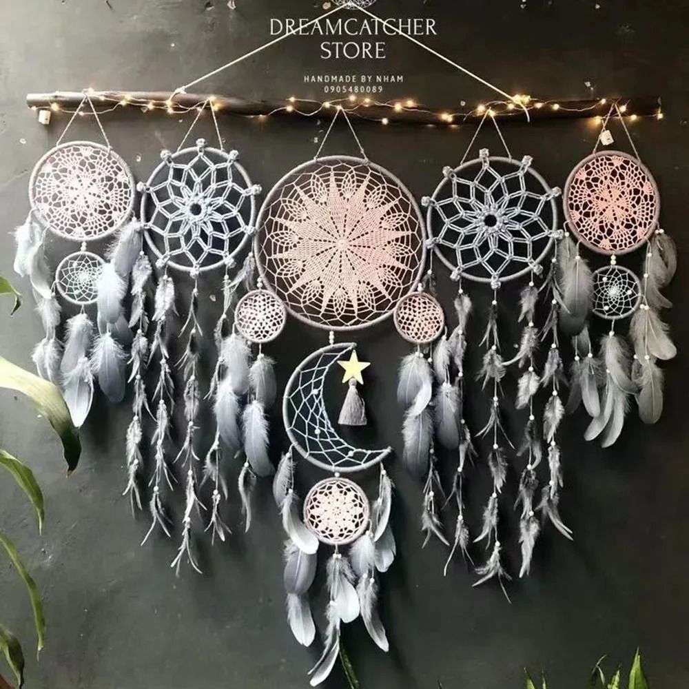 5Piece Celestial Macrame Dream Catcher Set Boho Moon Star Wall Hangings 9