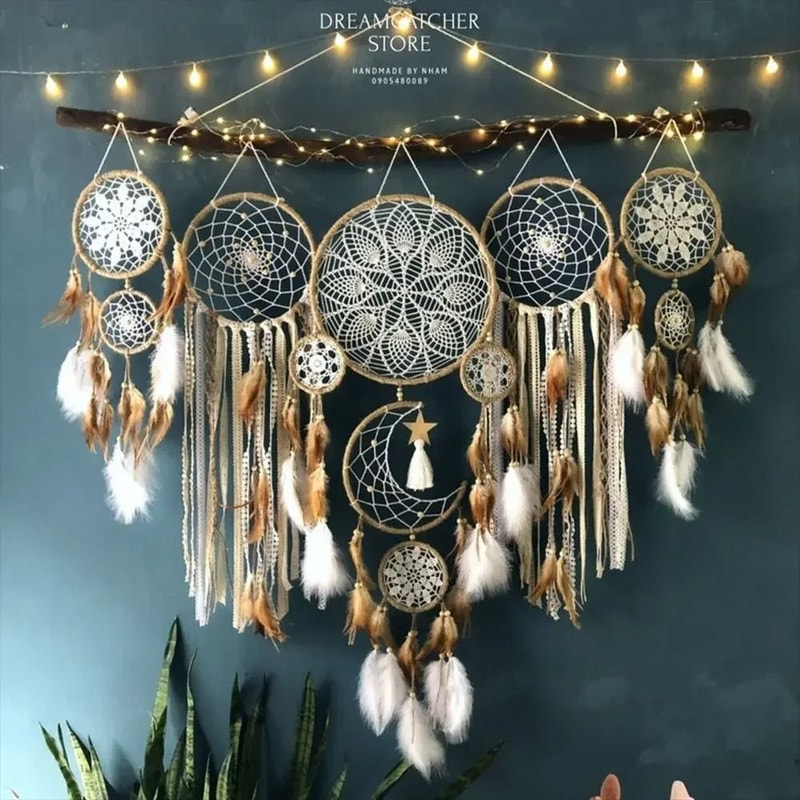 5Piece Celestial Macrame Dream Catcher Set Boho Moon Star Wall Hangings 8