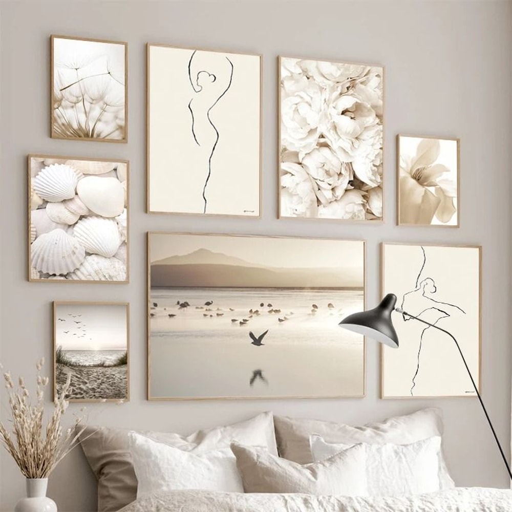 Nordic Coastal Canvas Art White Shell Dandelion Beach Wall Prints 3