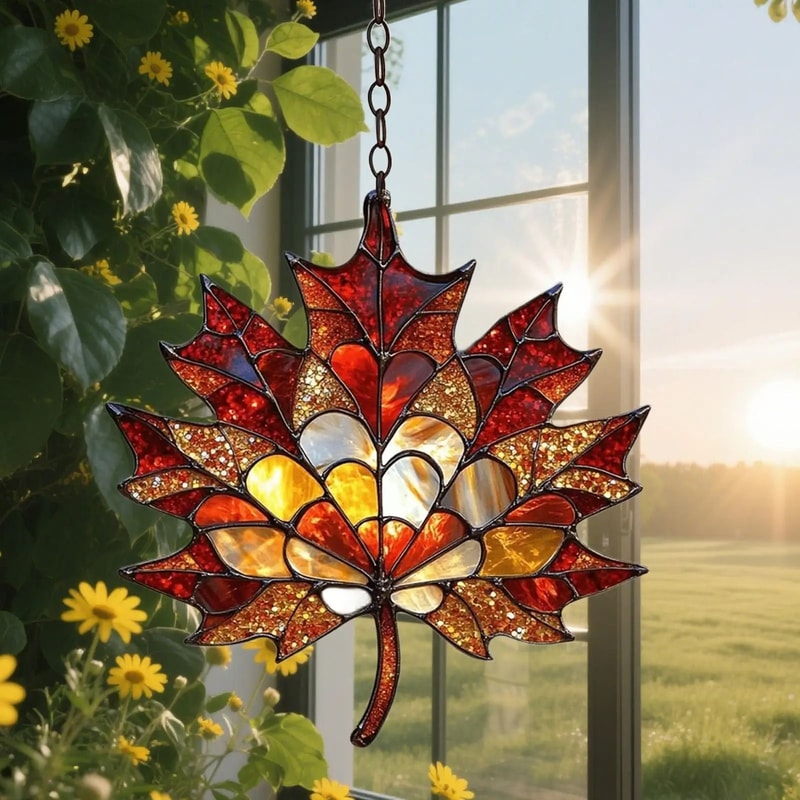 Autumn Maple Leaf Acrylic Suncatcher Thanksgiving Celebration Door Hanging Decor 1