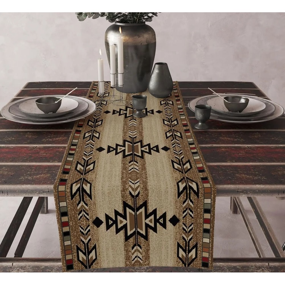 Aztec Ethnic Tribal Table Runner Boho Geometric Linen Kitchen Decor 11