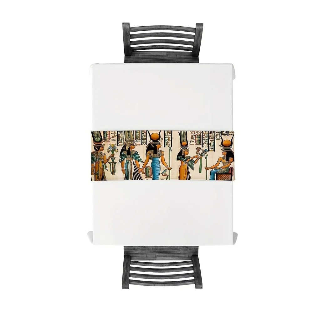 Ancient Egyptian Mural Table Runner Ethnic Linen Pharaoh Hieroglyphic Dining Decor 4