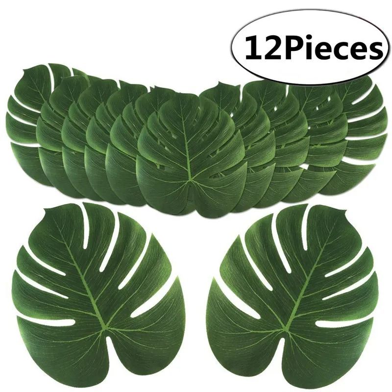 Tropical Palm Leaves Artificial Set 12Piece Hawaiian Luau Jungle Party Decor 0
