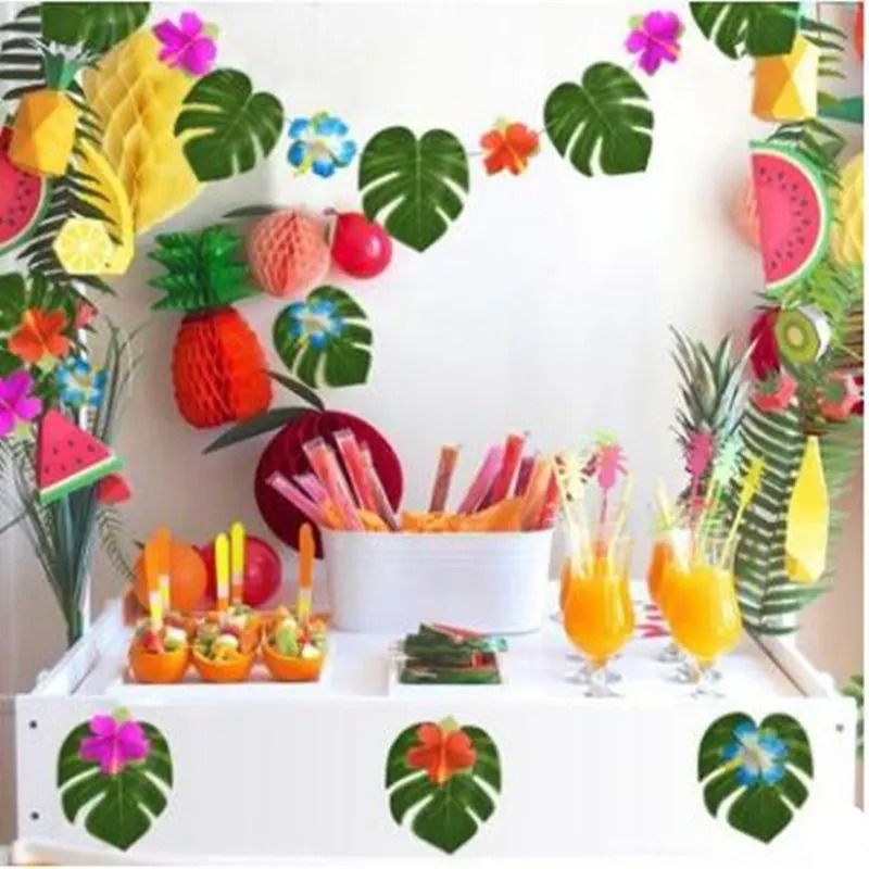 Tropical Palm Leaves Artificial Set 12Piece Hawaiian Luau Jungle Party Decor 5