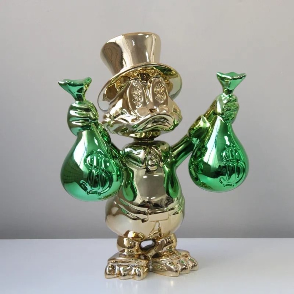 Disney Money Bag Donald Duck Statue 40cm Chrome Edition Resin Sculpture Kawaii Decor 7