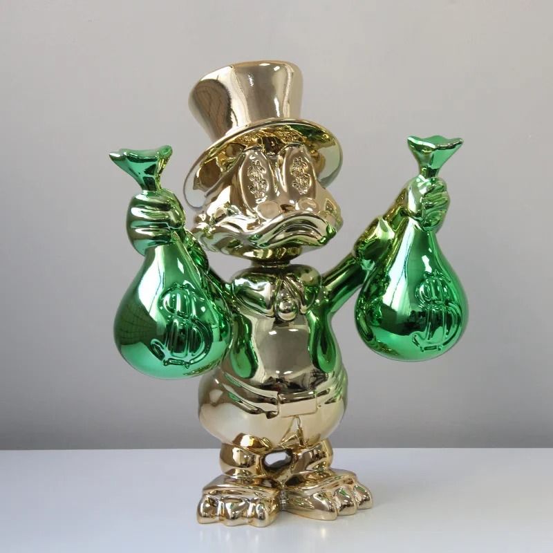 Disney Money Bag Donald Duck Statue 40cm Chrome Edition Resin Sculpture Kawaii Decor 7