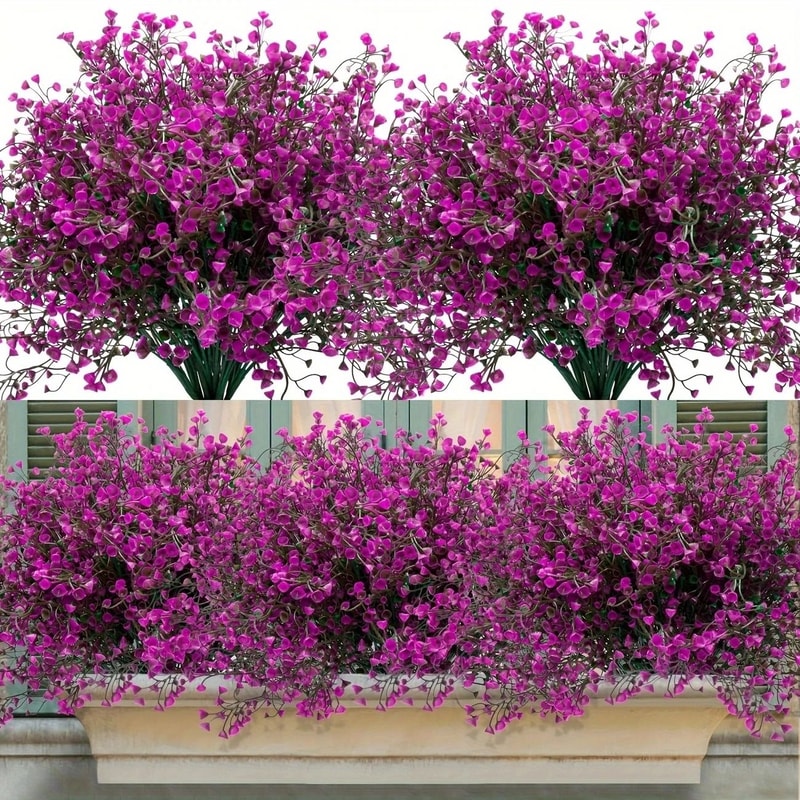 12 Bunches Outdoor Artificial Flowers UV Resistant Plastic Shrubs Fake Greenery For Window Boxes 1