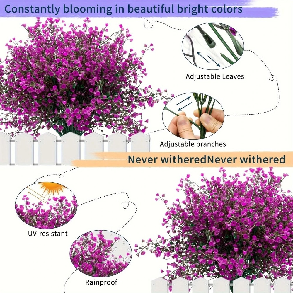 12 Bunches Outdoor Artificial Flowers UV Resistant Plastic Shrubs Fake Greenery For Window Boxes 4