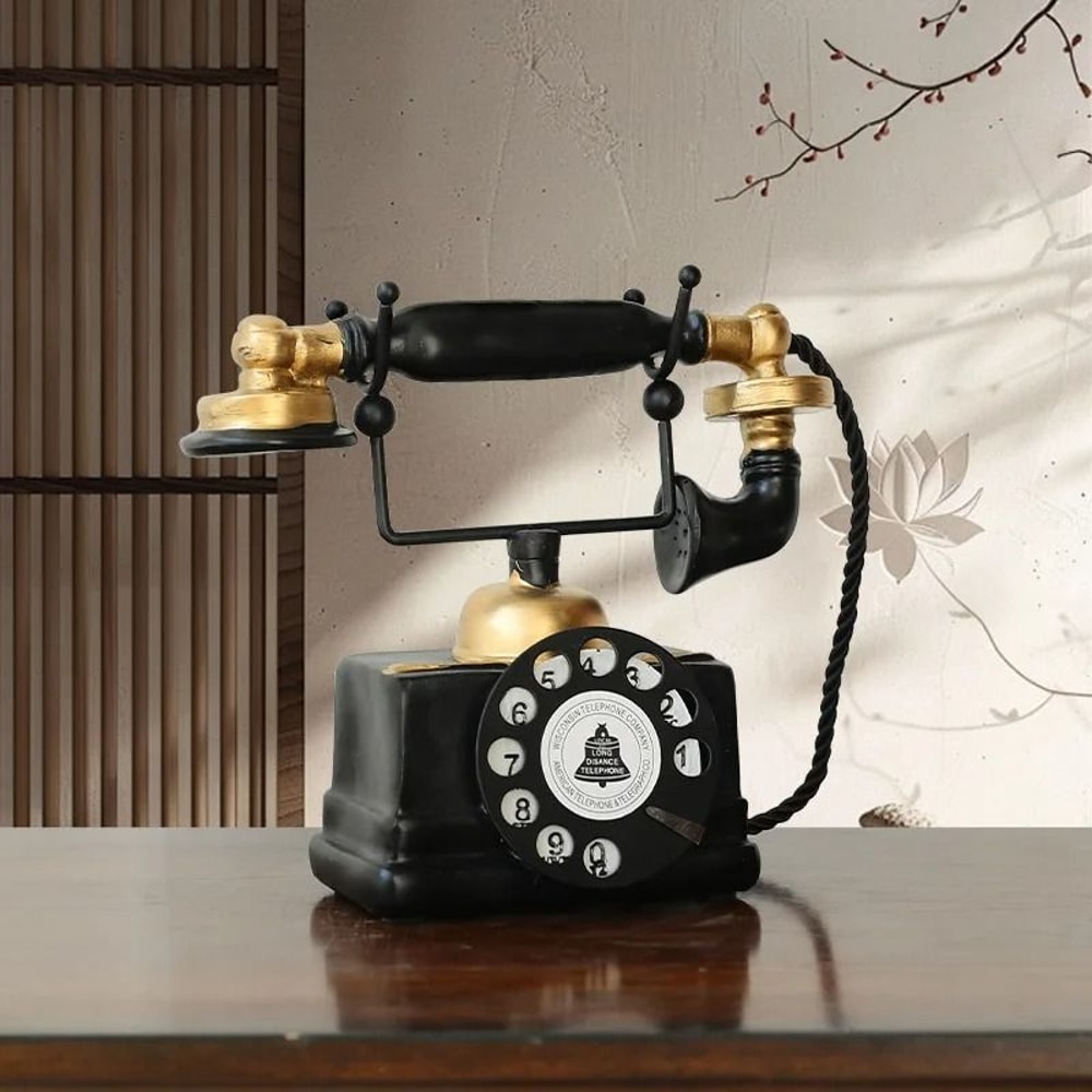 Vintage Rotary Telephone Ornament Retro Aged Weathered Craft For Home Office Decor 1