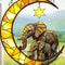 Elephant Family Crescent Moon Suncatcher StainedGlass Style Window Pendant Garden Accent 1
