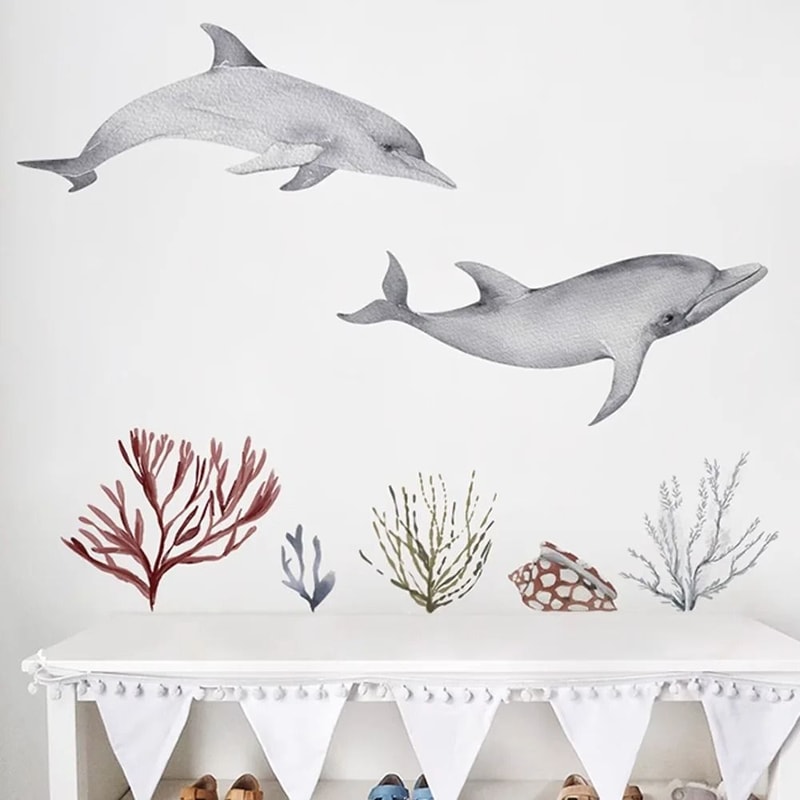 Watercolor Underwater World Wall Decals Waterproof Coral Tropical Fish Stickers For Nursery Bath 4