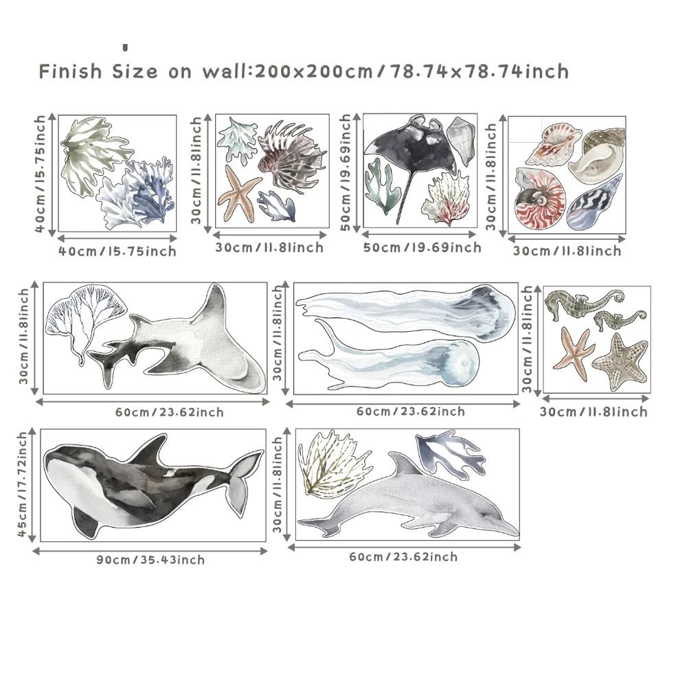 Watercolor Underwater World Wall Decals Waterproof Coral Tropical Fish Stickers For Nursery Bath 5