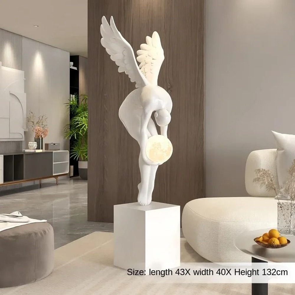 Nordic Winged Victory Floor Sculpture 132cm Luminous Resin Statue Modern Home Figurine 9