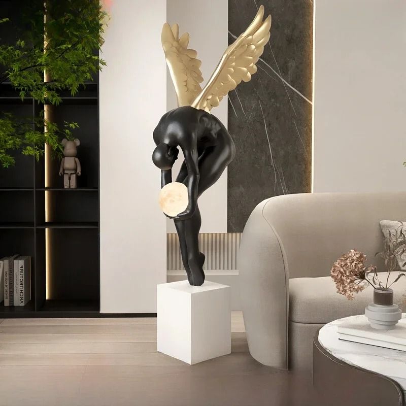 Nordic Winged Victory Floor Sculpture 132cm Luminous Resin Statue Modern Home Figurine 1