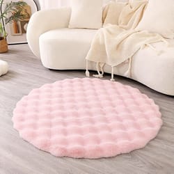 premium faux rabbit fur bubble carpet | round ultra-soft living room rug & kids' bedroom game cushion