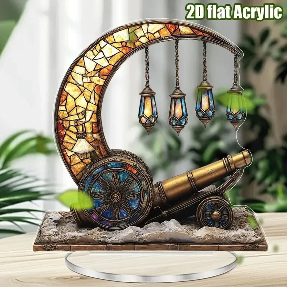 Eid Ramadan Moon Turret Acrylic Ornament 2D Floral Lantern Desktop Decor Office Gift 10