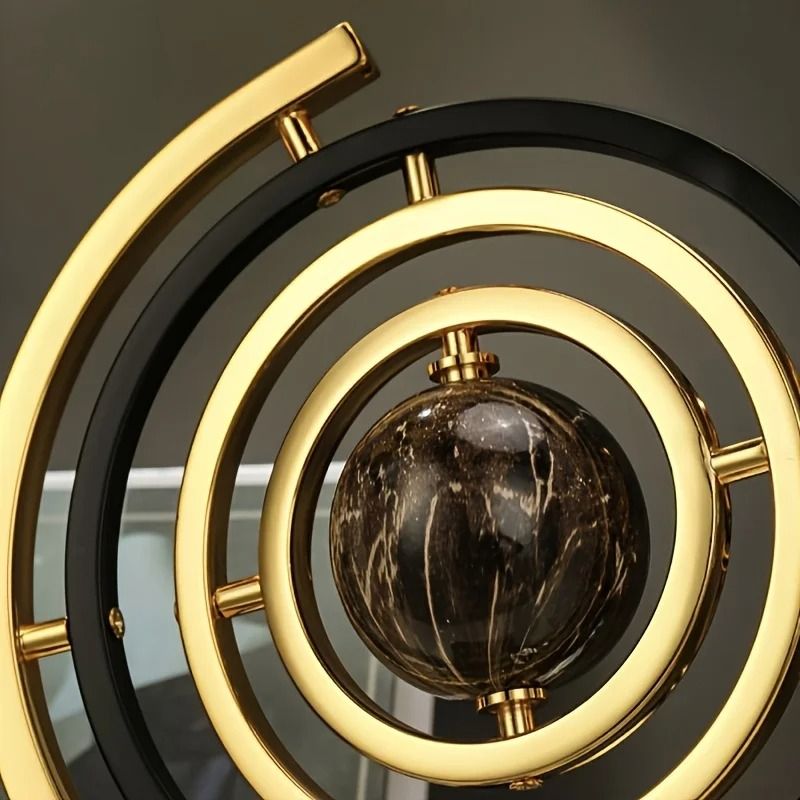 Modern Abstract Metal Globe Sculpture Black Golden Kinetic Art For Executive Office Living Room 5