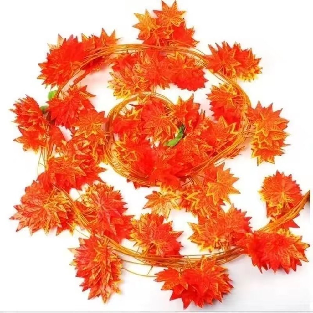23M Autumn Red Maple Leaf Vine Simulated Foliage Wreath For Thanksgiving Halloween Festive Decor 2
