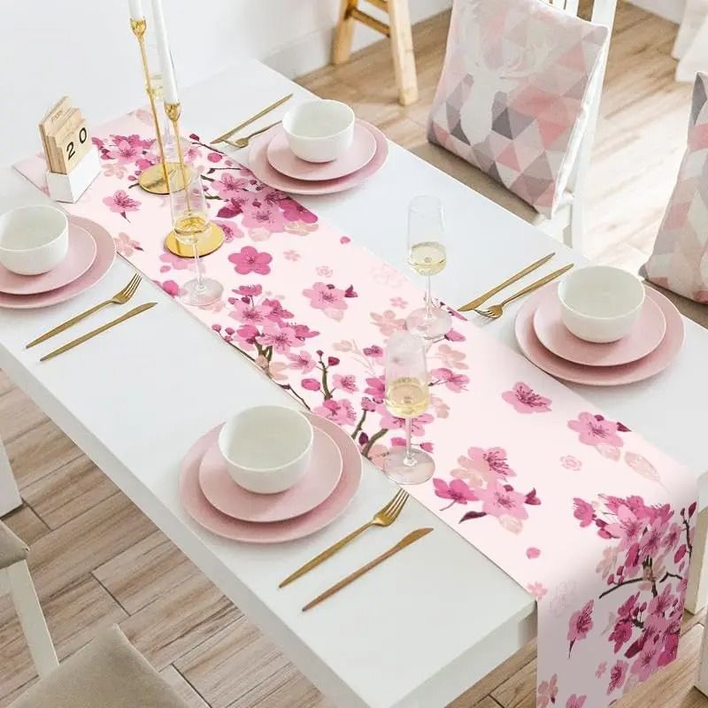 Spring Cherry Blossom Linen Table Runner Summer Farmhouse Decor For Wedding Banquet Kitchen Dinin 1