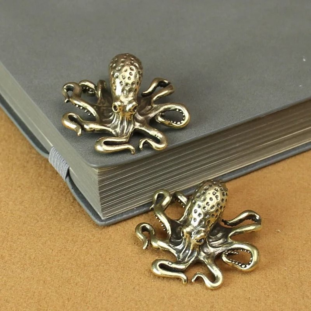 Retro Brass Octopus Miniature Solid Copper Sea Animal Figurine Desktop Tea Pet Craft 2