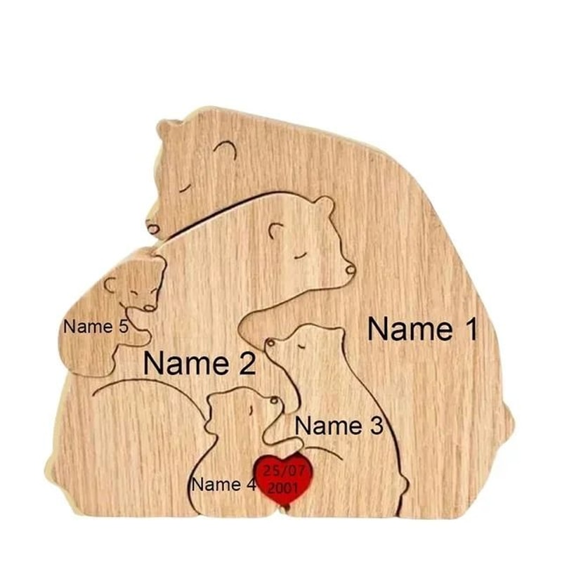 Custom HandCarved Bear Family Puzzle Personalized Wooden Art Ornament FathersMothers Day Keepsake 9