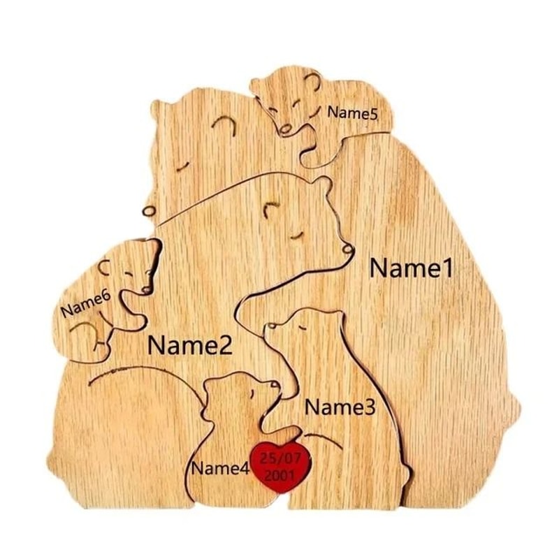 Custom HandCarved Bear Family Puzzle Personalized Wooden Art Ornament FathersMothers Day Keepsake 10