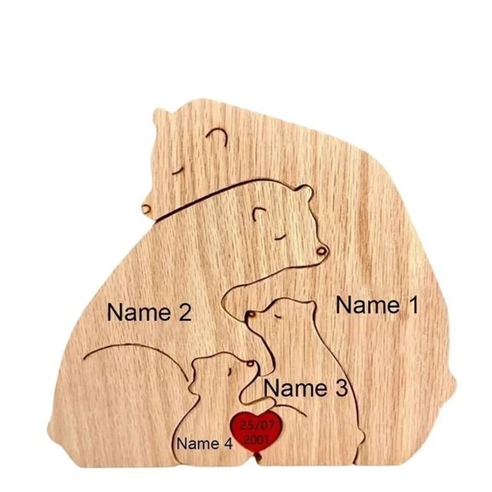 Custom HandCarved Bear Family Puzzle Personalized Wooden Art Ornament FathersMothers Day Keepsake 8