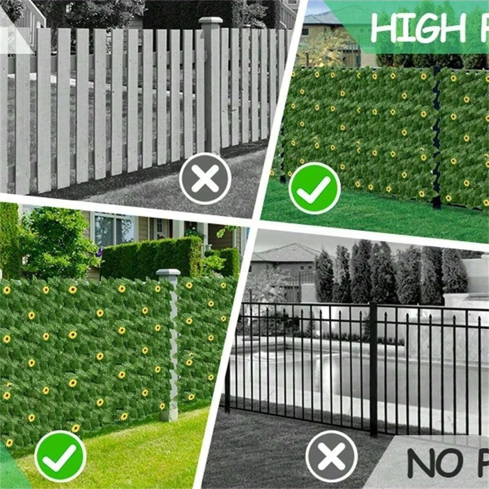 SunKissed Ivy Privacy Fence Screen 1m X 3m Sunflower Faux Grass Wall Panel For Outdoor Balcony G 1
