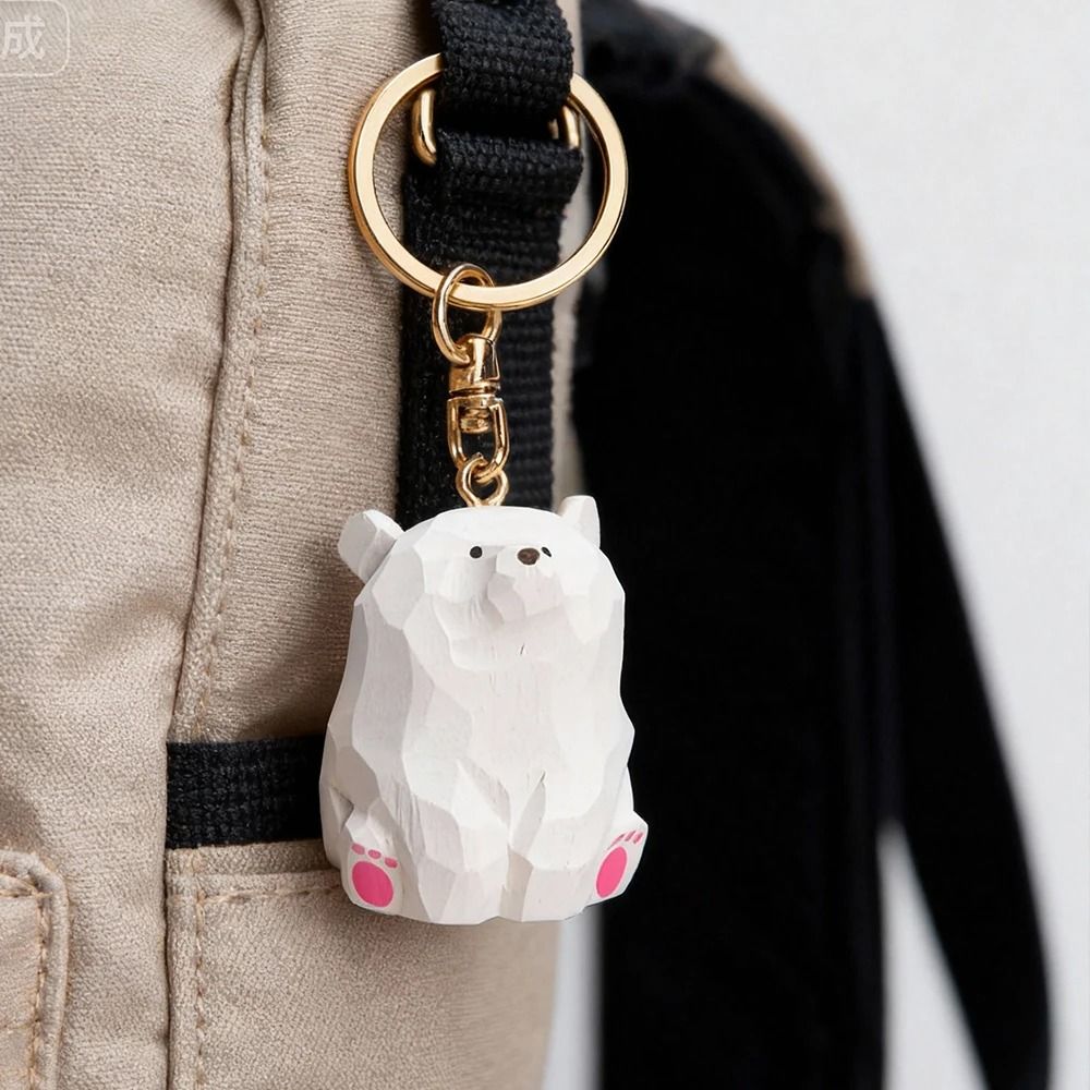Artisan Carved Wood Bear Keychain Cute Polar Brown Bear Bag Pendant Exquisite Couples Gift Acces 2