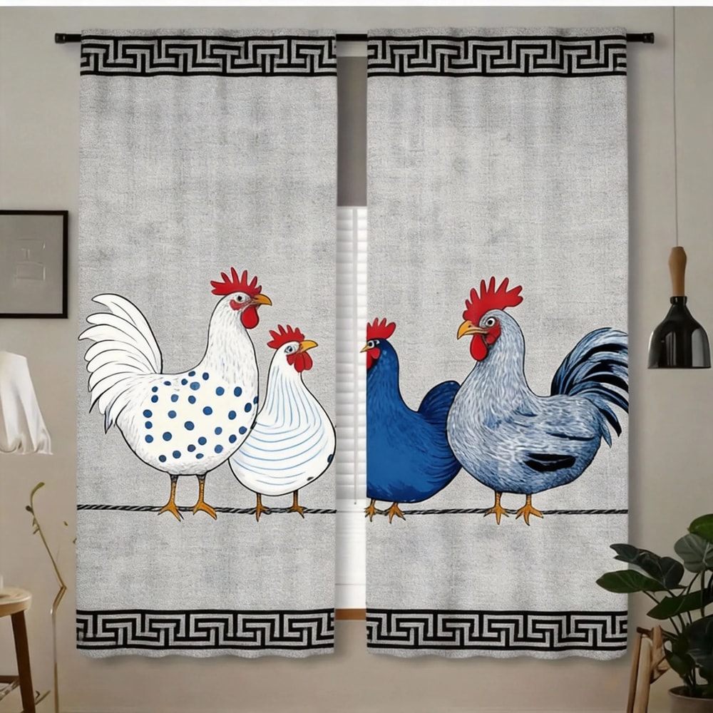Retro Polka Dot Chicken Cafe Curtains 2Piece Contemporary LightFiltering Rod Pocket Drapes For Kit 10