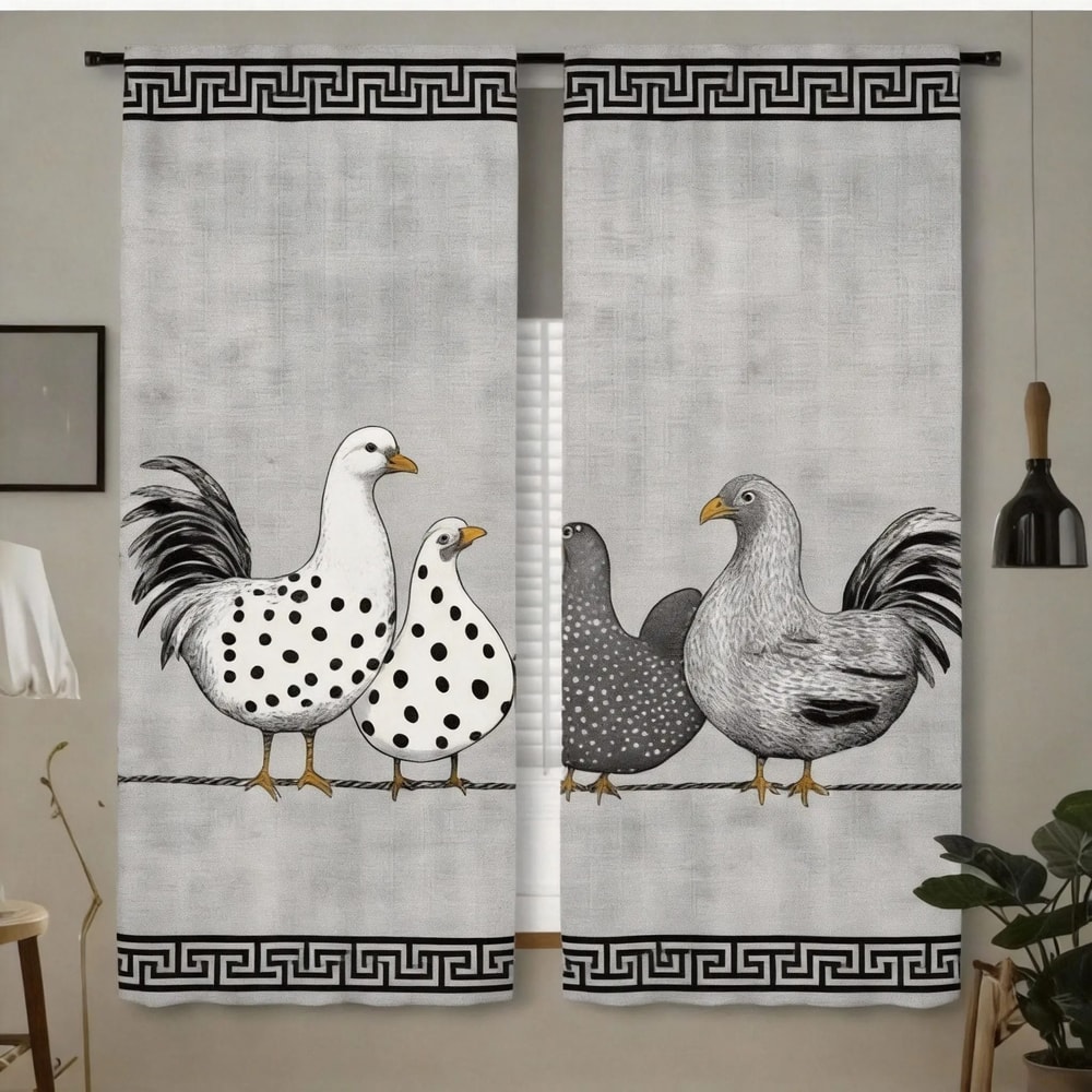 Retro Polka Dot Chicken Cafe Curtains 2Piece Contemporary LightFiltering Rod Pocket Drapes For Kit 11
