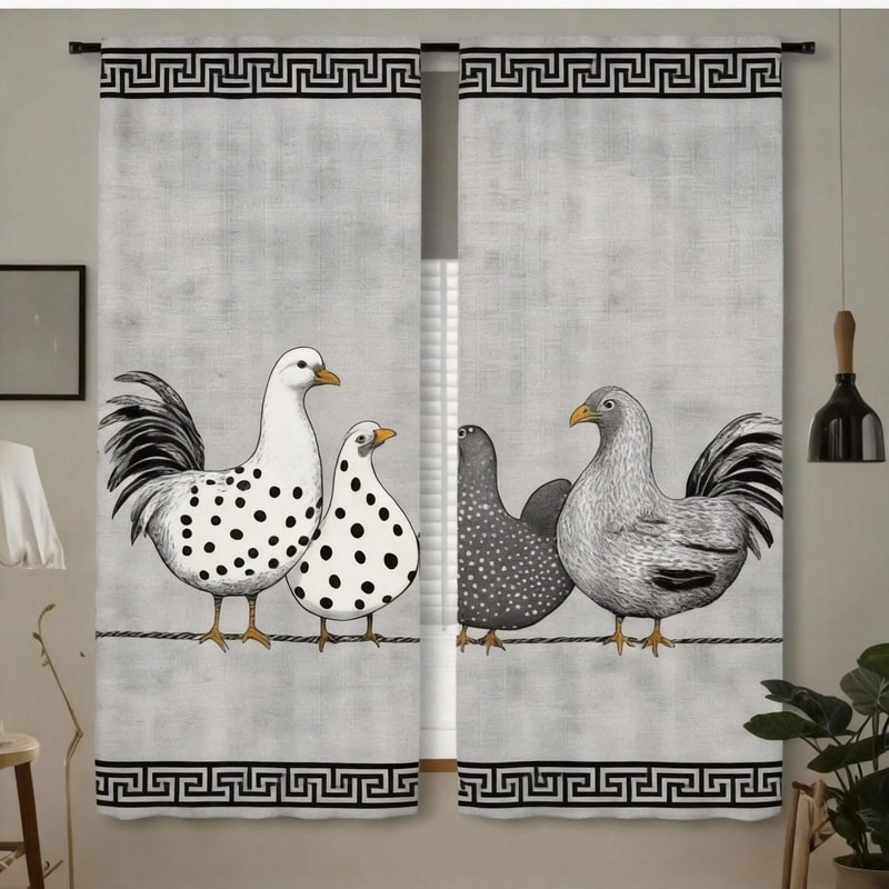 Retro Polka Dot Chicken Cafe Curtains 2Piece Contemporary LightFiltering Rod Pocket Drapes For Kit 11