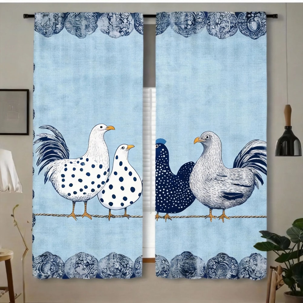 Retro Polka Dot Chicken Cafe Curtains 2Piece Contemporary LightFiltering Rod Pocket Drapes For Kit 12