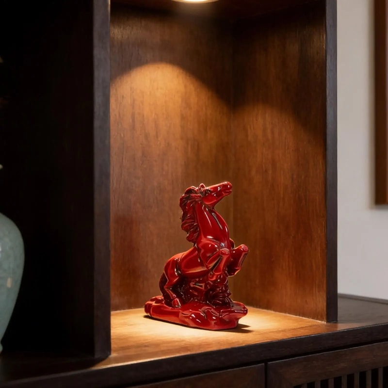 2026 Chinese Red Horse Statue Resin Success Figurine For Feng Shui Wealth Luxury Office Desk Deco 3