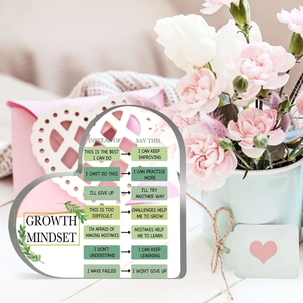 Growth Mindset Acrylic Heart Decor Inspirational Affirmation Gift For Office Desk Teacher Student 2