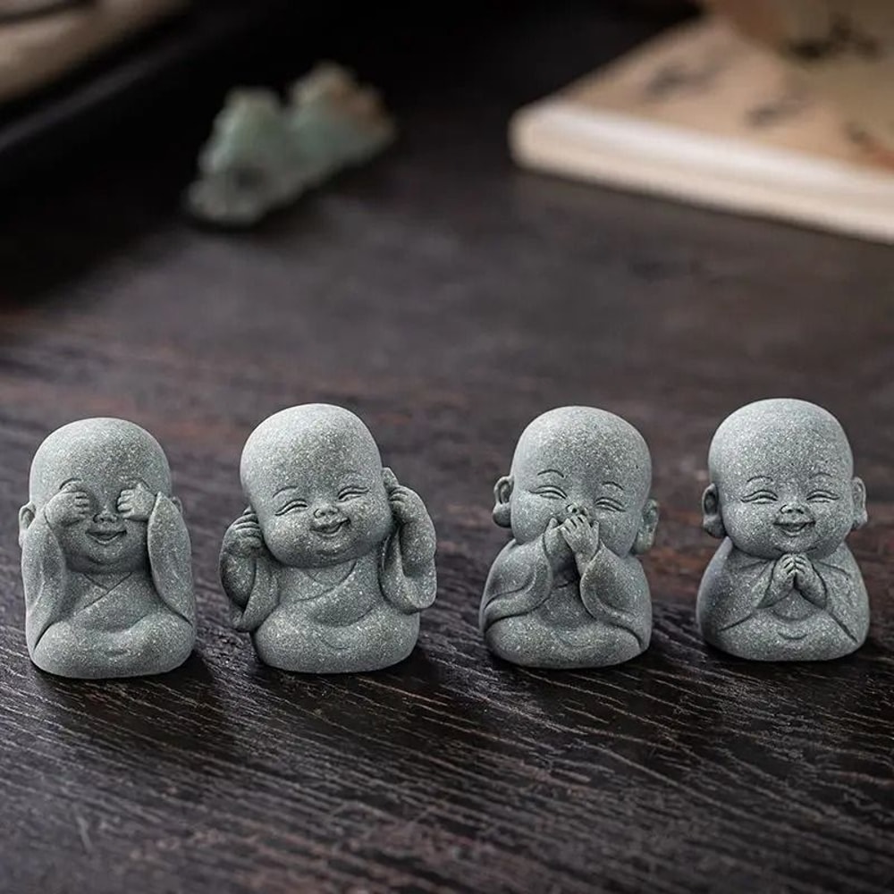 Serene Little Monk Stone Statue Zen Meditation Figurine For Home Office Desk Outdoor Garden Decor 3
