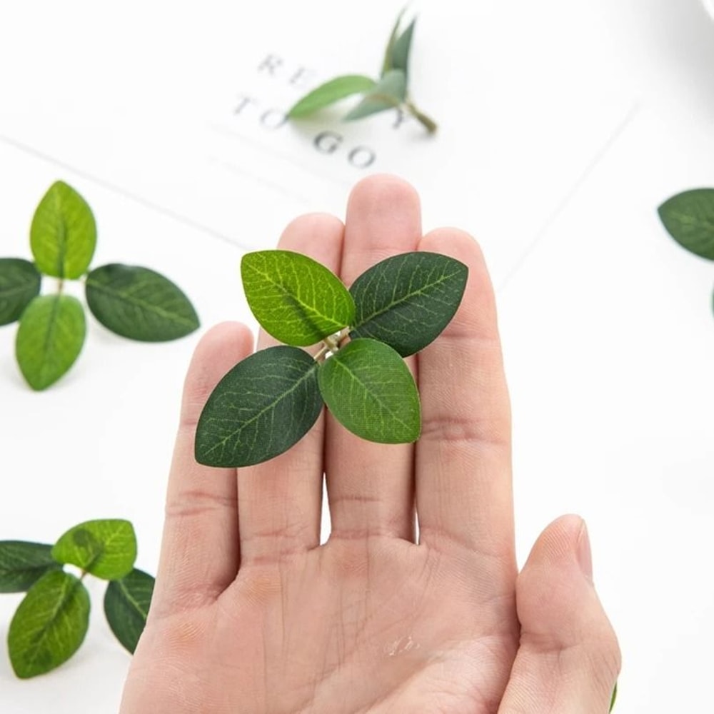 50Pcs Artificial Green Silk Tea Leaves Realistic Foliage For Wedding Bouquets DIY Wreaths Holiday 5