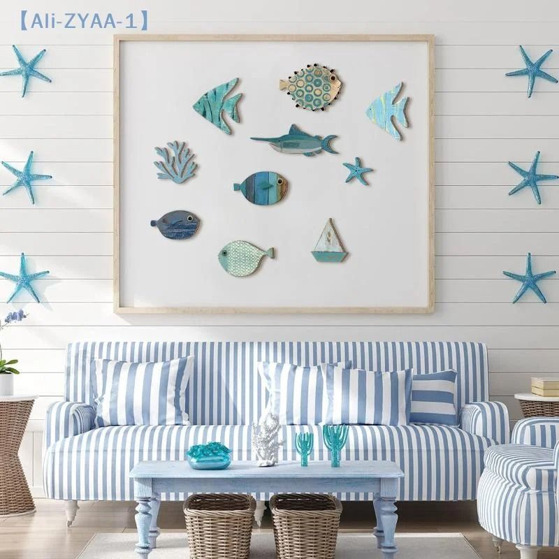 Wooden Fish Wall Decor Set 10Pcs Nautical Coastal Hanging Art For Beach Theme Bathroom Home Decor 3